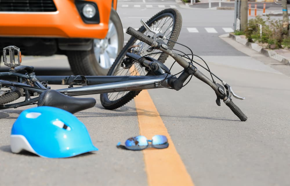 Accident car crash with bicycle on street